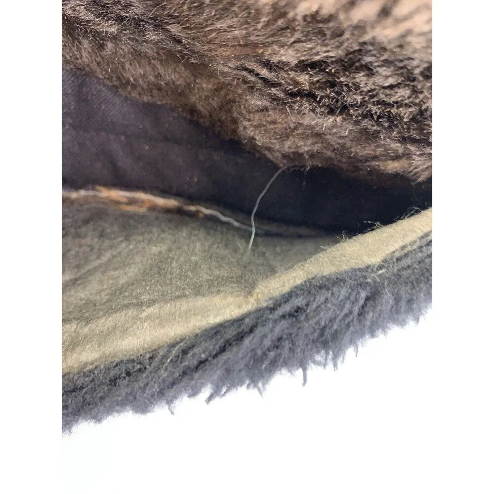 Vintage 50s 60s Fuzzy Hat Faux Fur Ear Warmer Cap Russian Style Brown Aviator